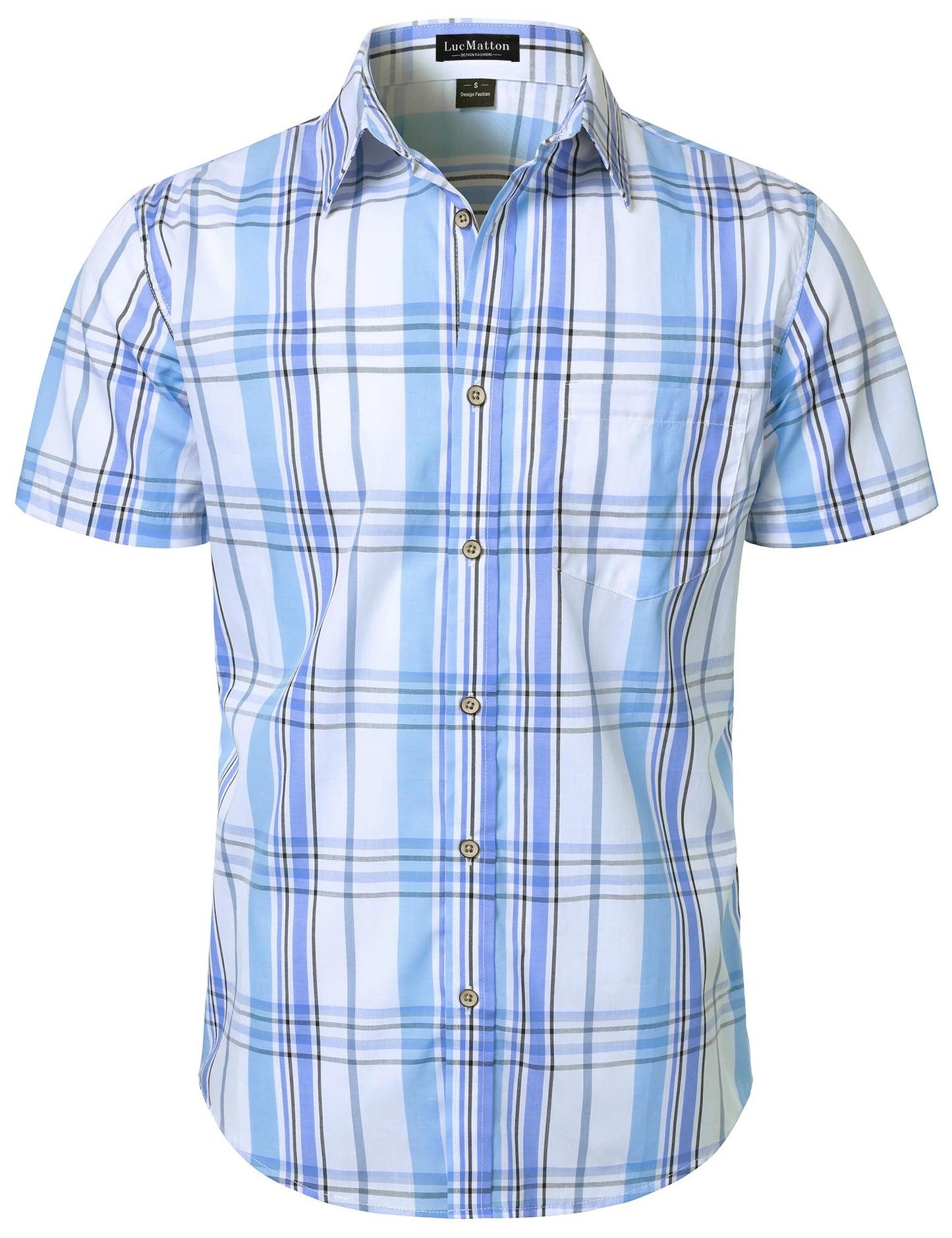 HOTLucMatton Men's Gingham Short Sleeve Button Down Shirt Cotton Regular Fit Plaid Dress Shirts with Pocket