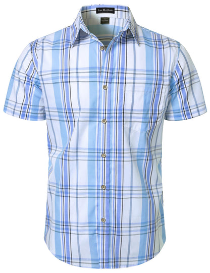 HOTLucMatton Men's Gingham Short Sleeve Button Down Shirt Cotton Regular Fit Plaid Dress Shirts with Pocket