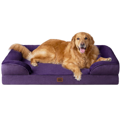 HOTEHEYCIGA Orthopedic Dog Beds for Extra Large Dogs 44x32Inch, Polyurethane Foam XL Pet Bed with Sides, Non-Slip and Egg-Crate Foam Big Dog Couch Bed with Washable Removable Cover, Grey