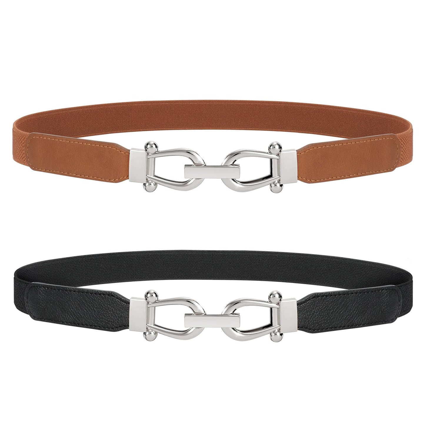 HOTJASGOOD Women Stretchy Waist Belt Retro Elastic Skinny Belt for Ladies with Gold Buckle