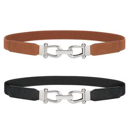 HOTJASGOOD Women Stretchy Waist Belt Retro Elastic Skinny Belt for Ladies with Gold Buckle