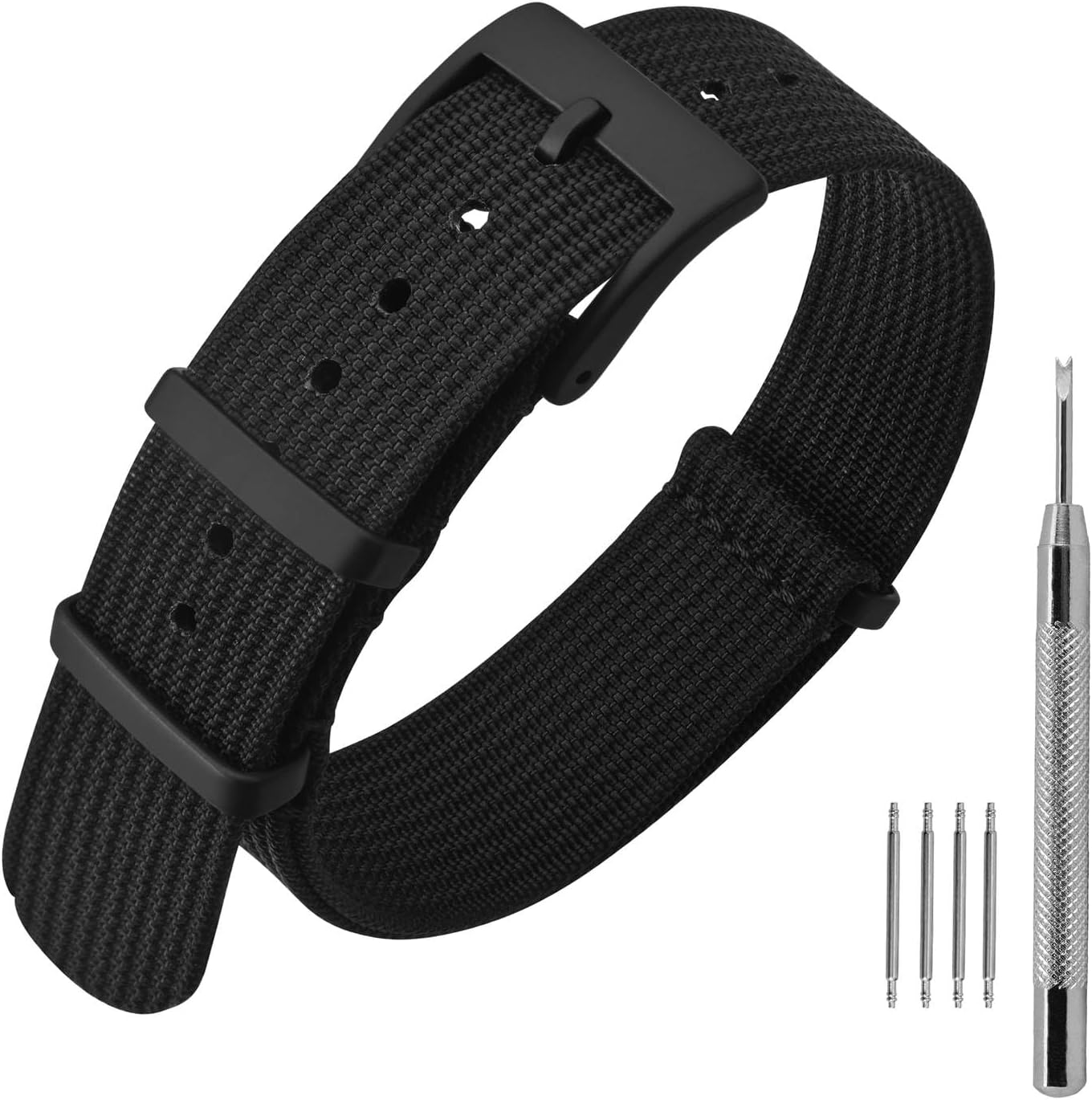 HOTANNEFIT Nylon Watch Band 16mm 18mm 20mm 22mm, One-Piece Waterproof Military Watch Straps with Heavy Buckle