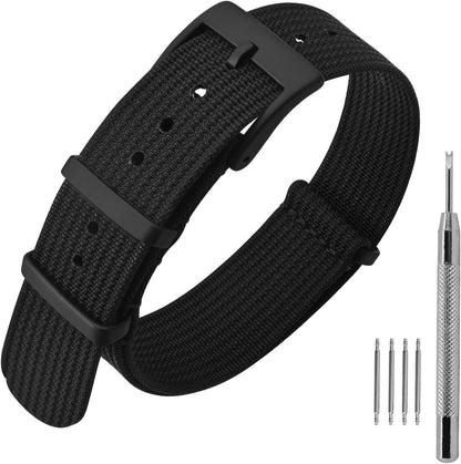HOTANNEFIT Nylon Watch Band 16mm 18mm 20mm 22mm, One-Piece Waterproof Military Watch Straps with Heavy Buckle