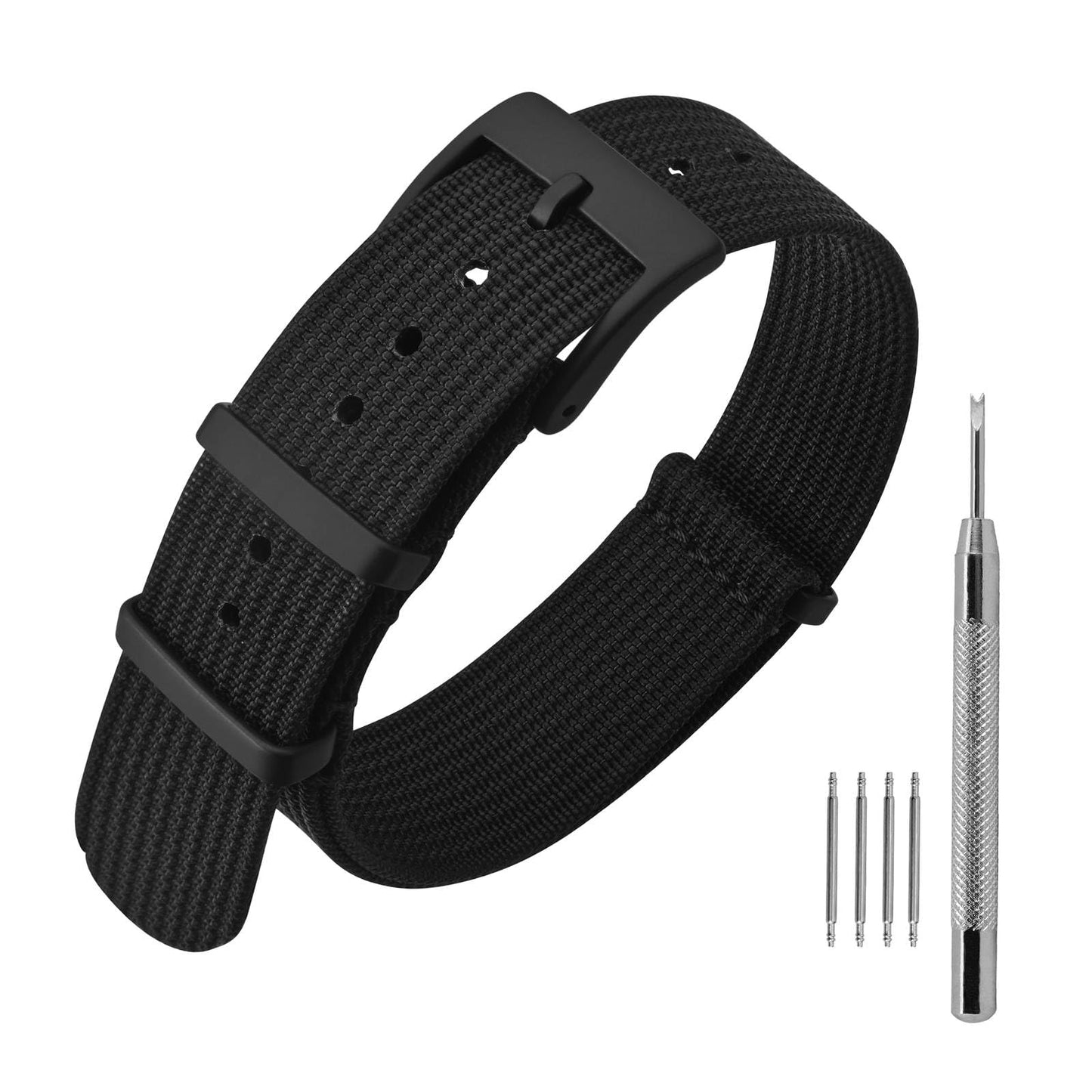 HOTANNEFIT Nylon Watch Band 16mm 18mm 20mm 22mm, One-Piece Waterproof Military Watch Straps with Heavy Buckle