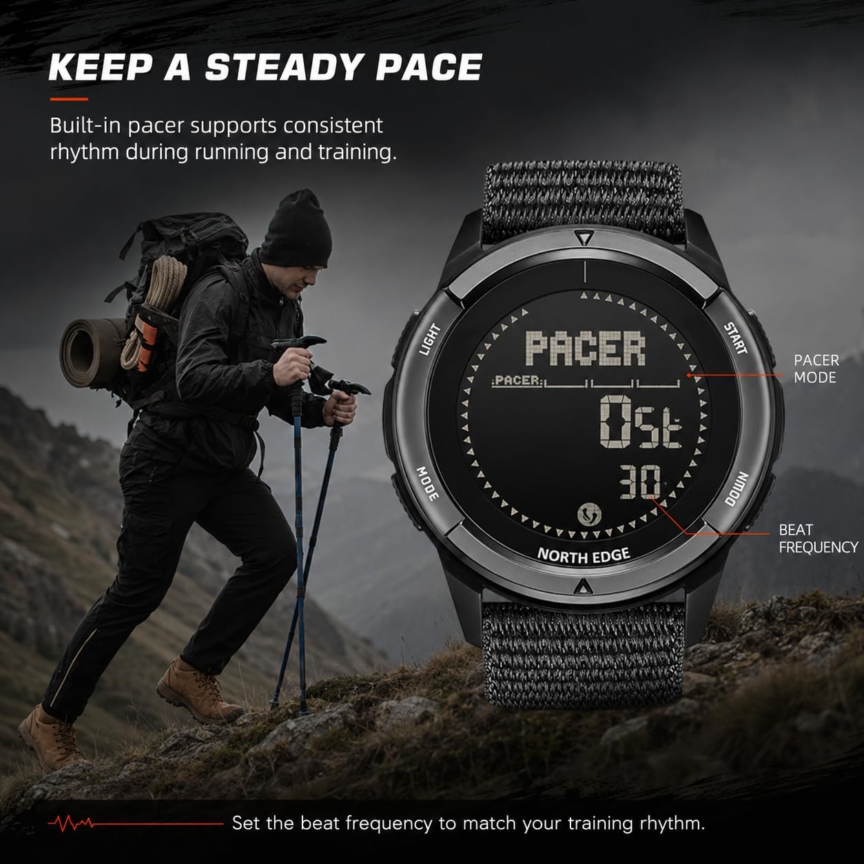 HOTNORTH EDGE ALPS Outdoor Digital Watch for Men | No app or charging, compass, step tracking and 50M water resistance