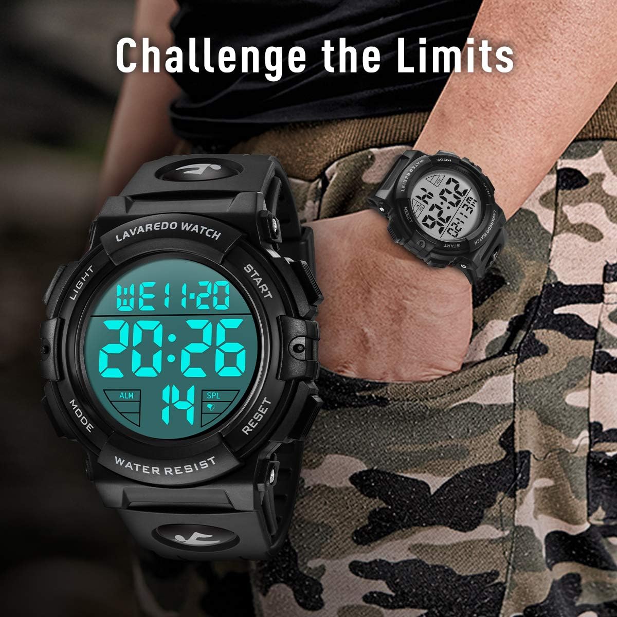 HOTL LAVAREDO Mens Digital Watch Sports Military Watches Waterproof Outdoor Chronograph Wrist Watches for Men with LED Back Ligh/Alarm/Date