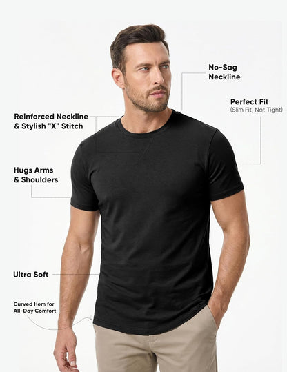 HOTJMIERR Mens 3 Pack Cotton Hipster Hip Hop Longline Crewneck T-Shirt