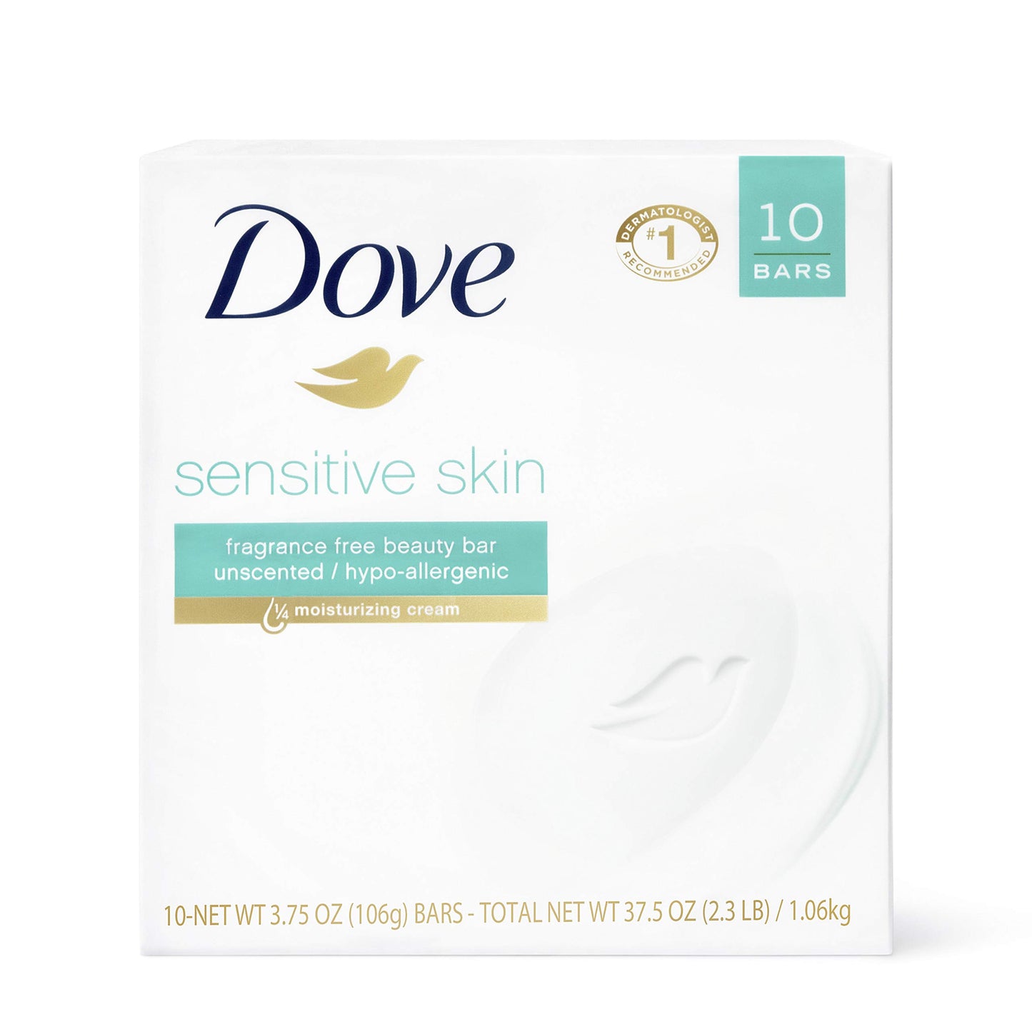 HOTDove Beauty Bar Soap Sensitive, 8 Bars for Sensitive Skin, Fragrance Free and Hypoallergenic 3.75 oz