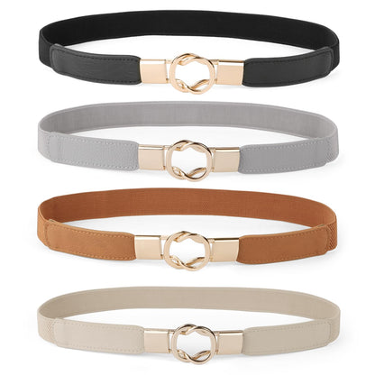 HOTWERFORU Women Skinny Belt for Dresses Retro Stretch Waist Belt with Gold Buckle Set of 4