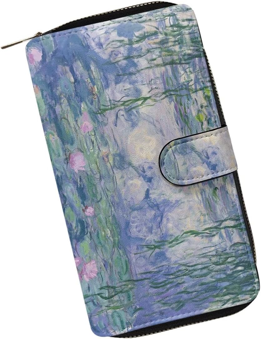 HOTjoo meryer Monet Oil Painting Flap Long Wallet Water Lilies Print Leather Wallet for Women Men,Monet Water Lilies