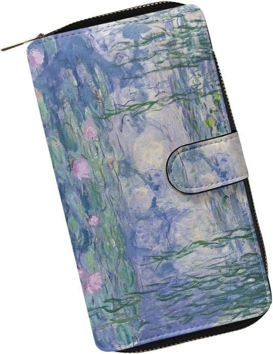 HOTjoo meryer Monet Oil Painting Flap Long Wallet Water Lilies Print Leather Wallet for Women Men,Monet Water Lilies