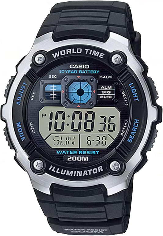 HOTCasio AE-2000W-1AVCF Men's AE2000W-1AV Silver-Tone and Black Multi-Functional Digital Sport Watch