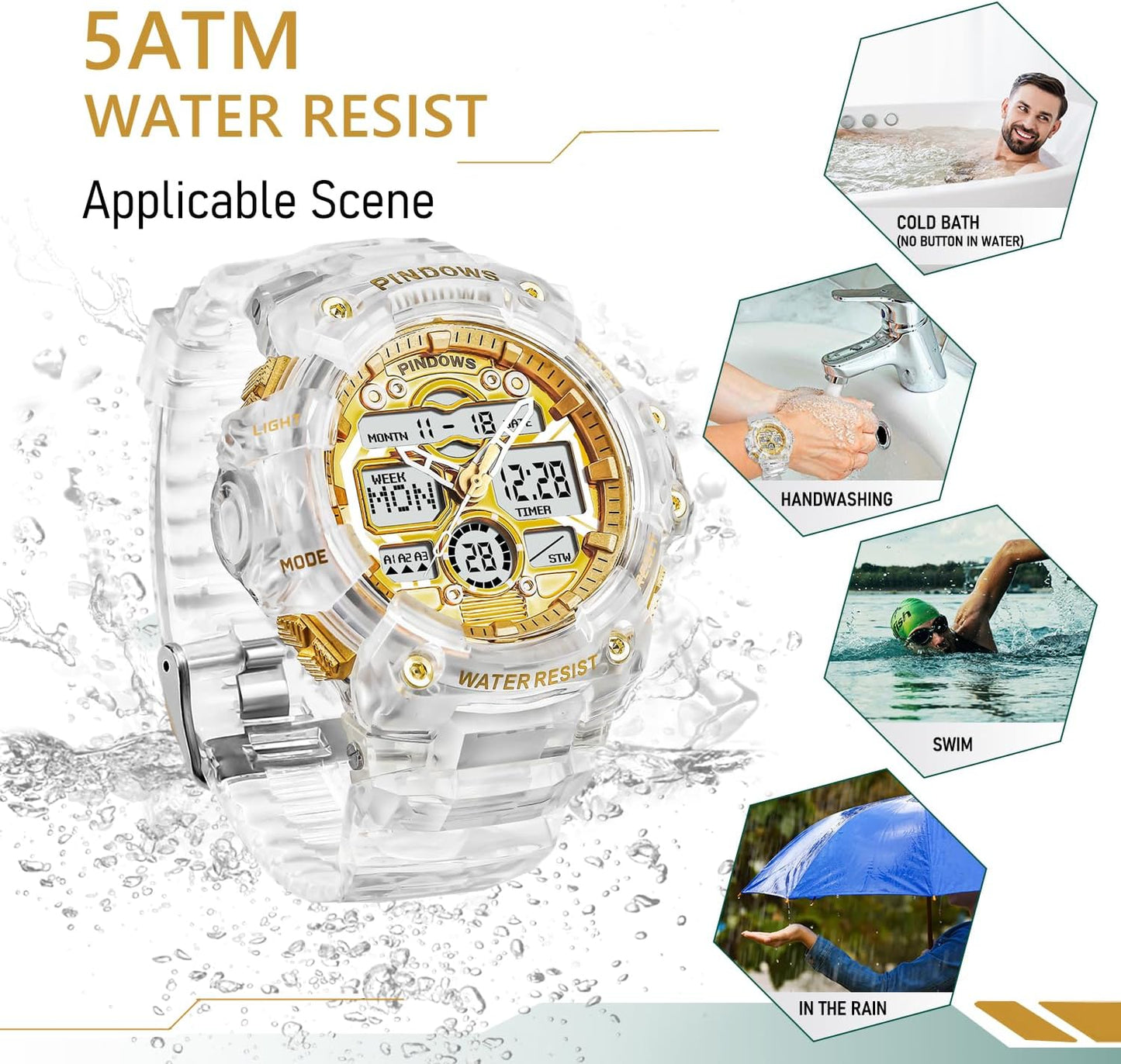 HOTPINIDOUS Mens Watch for Men Digital Sports Watch,7 Color LED Light Large Analog Digital Display Waterproof Watch with 3 Alarms/Countdown/Stopwatch/Dual Time Multi-Function Military Wrist Watches