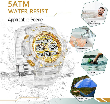 HOTPINIDOUS Mens Watch for Men Digital Sports Watch,7 Color LED Light Large Analog Digital Display Waterproof Watch with 3 Alarms/Countdown/Stopwatch/Dual Time Multi-Function Military Wrist Watches