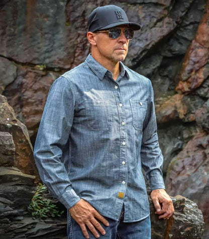 HOTDubinik® Chambray Shirt Men Cotton Mens Long Sleeve Button Down Shirts | Lightweight, Soft, Comfortable, Casual, Work, Breathable, 2 Pockets, Regular Fit, Vintage, Spring, Summer, Fall, Winter