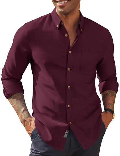 HOTPJ PAUL JONES Mens Oxford Button Down Shirt Long Sleeve Shirt | Mens Dress Shirts Untucked, Breathable, Wear-Resistant, Regular Fit, Classic Business Casual Formal Wear, with Chest Pocket