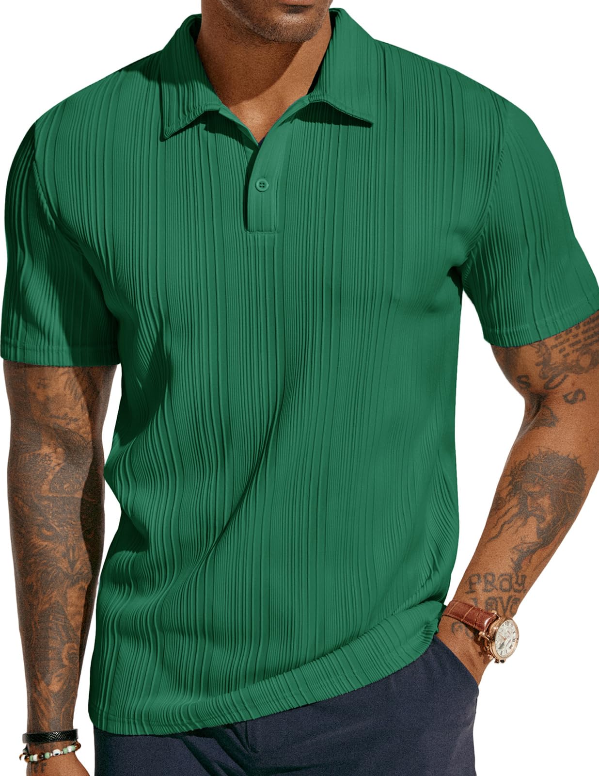 HOTPJ PAUL JONES Mens Polo Shirts Textured Knit Polo Stretchy Regular Fit Collared Golf Shirts