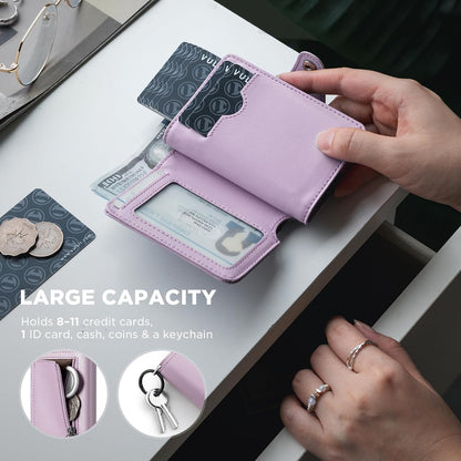 HOTVULKIT Pop Up Card Holder Wallet for Women with Zipper Coin Pocket, RFID Blocking Credit Card Case, Holds 8+ Cards, Cash Compartment, ID Window