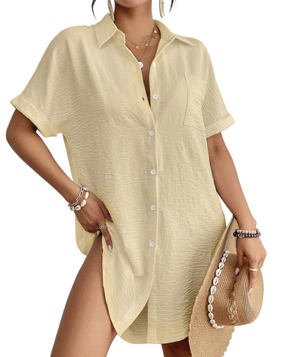 HOTBsubseach Women Swimsuit Coverup Shirt Dress Button Down Bathing Suit Cover Up Beach Vacation Outfits