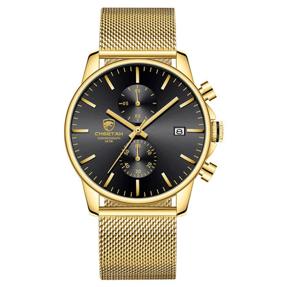 HOTGOLDEN HOUR Mens Watch Fashion Sleek Minimalist Quartz Analog Mesh Stainless Steel Waterproof Chronograph Watches for Men with Auto Date
