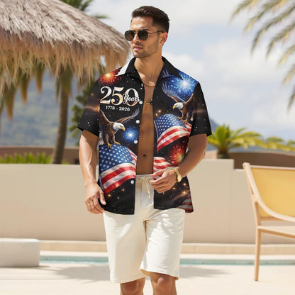 HOT250Th Anniversary USA Hawaiian Shirt for Men, 1776-2026 Patriotic Short Sleeve Shirt, Independence Day Gifts