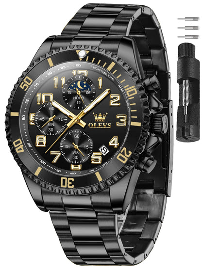 HOTOLEVS Watches for Men Stainless Steel Dress Men Watch with Date Big Face Chronograph Waterproof Luxury Fashion Watch Blue/Black/Gold/Green/Silver Face Relojes para Hombres
