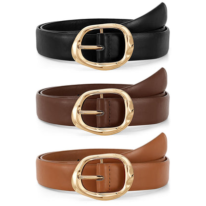 HOTJASGOOD 3 Pack Women Belts for Jeans Pants Ladies Leather Waist Belt Casual Fashion Trend Belt for Women with Gold Buckle
