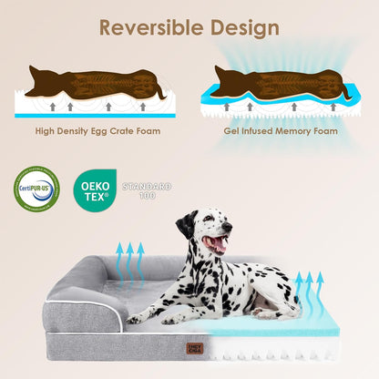 HOTEHEYCIGA Orthopedic Dog Beds for Extra Large Dogs 44x32Inch, Polyurethane Foam XL Pet Bed with Sides, Non-Slip and Egg-Crate Foam Big Dog Couch Bed with Washable Removable Cover, Grey