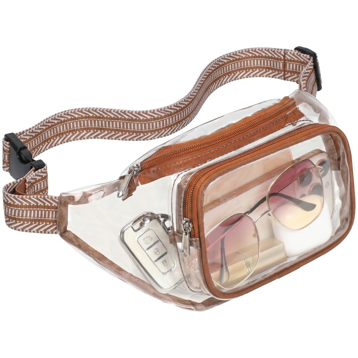 HOTVeckle Clear Fanny Pack Stadium Approved - Waist Belt Bag for Women, Black | Hands-Free Adjustable Strap, 2 Pockets Fit 7.5 in Phone, Water-Resistant for Sports Game Day Concerts Festival