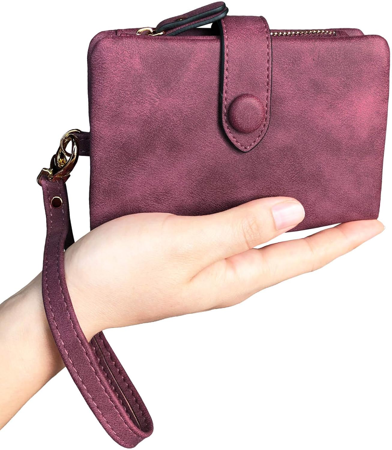 HOTPofeeXIO Womens Small Bifold Leather Wallets RFID Ladies Wristlet with Card Slots id Window Zipper Coin Purse | Small