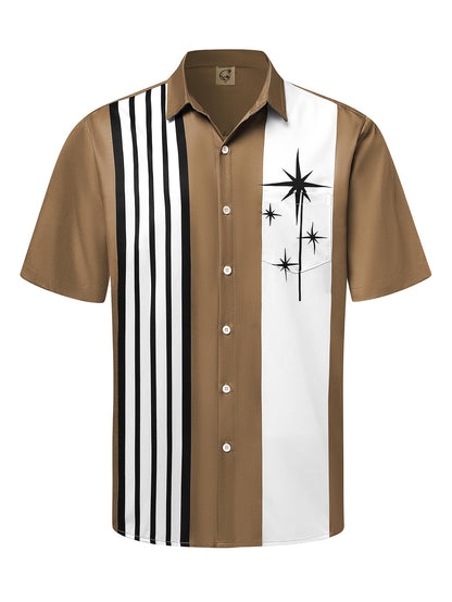 HOTHardaddy Men's Vintage Bowling Shirt Short Sleeve Button Down Hawaiian Summer Beach Printed Casual Shirts