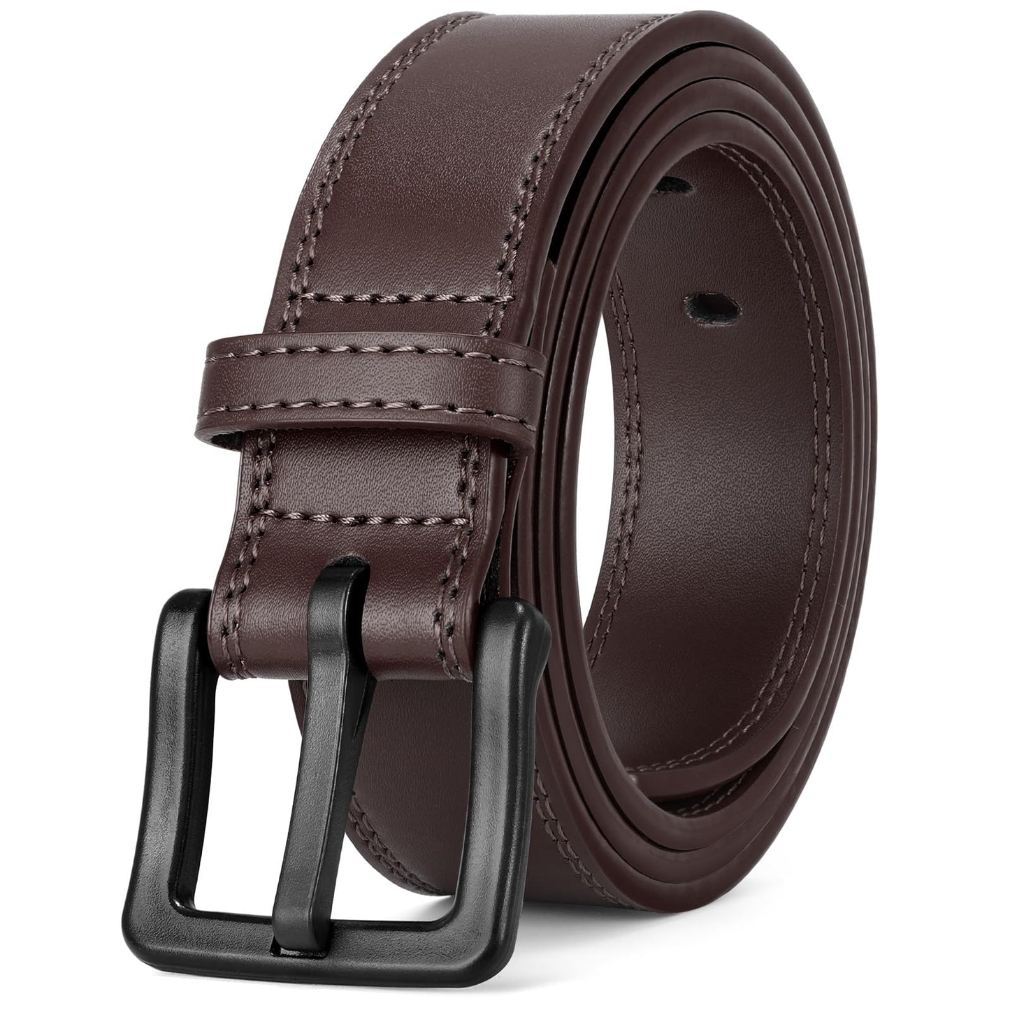 HOTXZQTIVE Men’s Metal Free Belt Hypoallergenic Leather Belts For Jeans Dress Nickle Free TSA Belt With Black Buckle