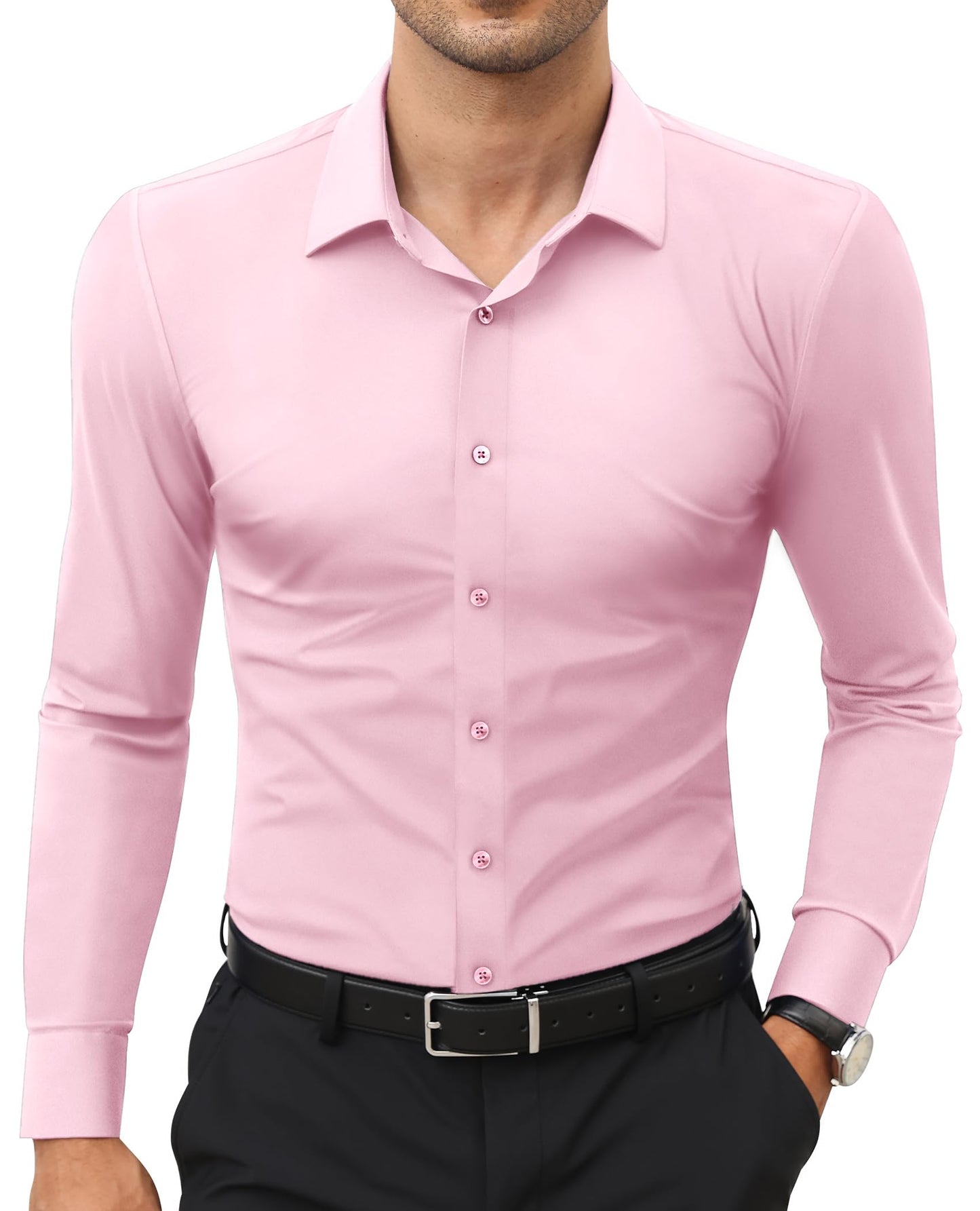 HOTLion Nardo Stretch Mens Dress Shirts Long Sleeve Slim Fit Dress Shirts for Men Muscle Fit Wrinkle Free Button Down Shirt