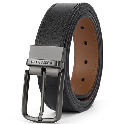 HOTBOSTANTEN Belt Men Leather Reversible Belts for Men 1 3/8" for Casual Golf Dress Pants, Two-in-One Belt Gift