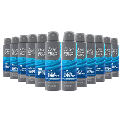 HOTDove Men+Care Antiperspirant Deodorant Dry Spray Clean Comfort For Men 72-hour Sweat and Odor Protection with Triple Defense Technology, 3.8 Ounce (Pack of 3)