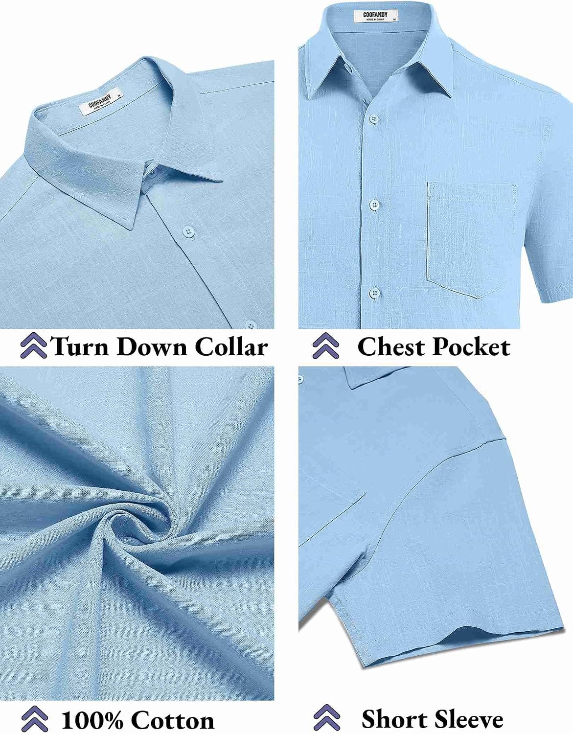 HOTCOOFANDY Men's Button Down Short Sleeve Shirt Casual Cotton Summer Beach Linen Wedding Shirts with Pocket