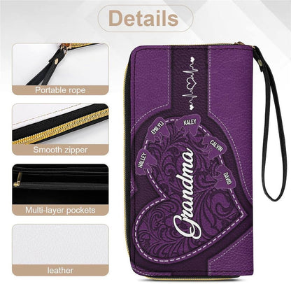 HOTPersonalized Mothers Day Large Capacity Women Long Wallet Custom Names Grandma's Little Bears Zipper Leather Wallet Print with Cute Animal Picture Sign Loving Gift for Mother Grandmother