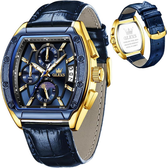 HOTOLEVS Mens Watches Analog Quartz Chronograph Square Dress Watch for Man Stainless Steel or Leather Band Waterproof Luminous Date Male Watch
