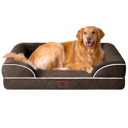 HOTEHEYCIGA Orthopedic Dog Beds for Extra Large Dogs 44x32Inch, Polyurethane Foam XL Pet Bed with Sides, Non-Slip and Egg-Crate Foam Big Dog Couch Bed with Washable Removable Cover, Grey
