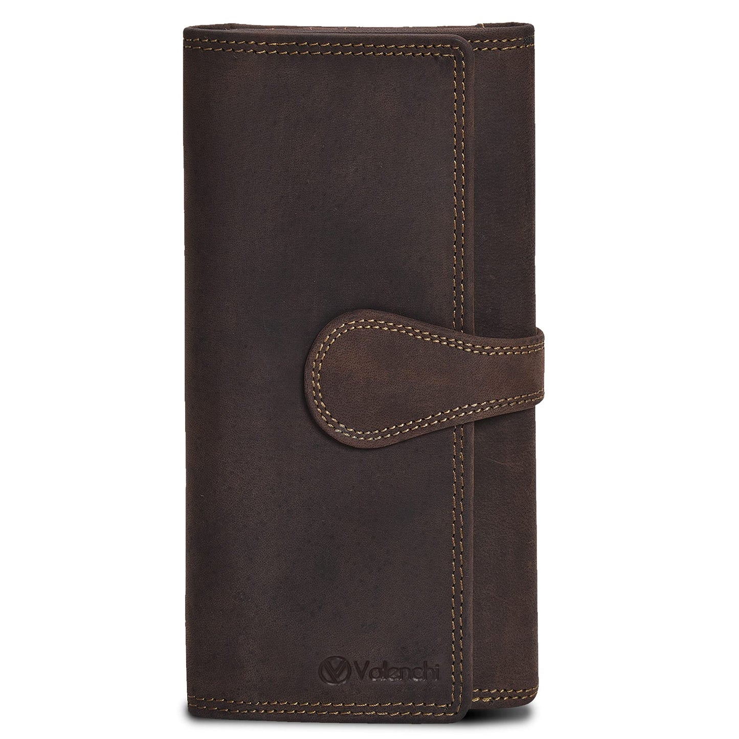HOTVALENCHI Women's Leather Wallet - RFID Blocking Wallet - Ladies Clutch Hand Purse With Card Holder Slots (Cognac Vintage LW03)