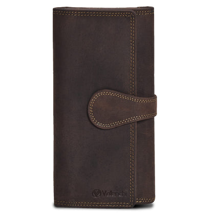 HOTVALENCHI Women's Leather Wallet - RFID Blocking Wallet - Ladies Clutch Hand Purse With Card Holder Slots (Cognac Vintage LW03)