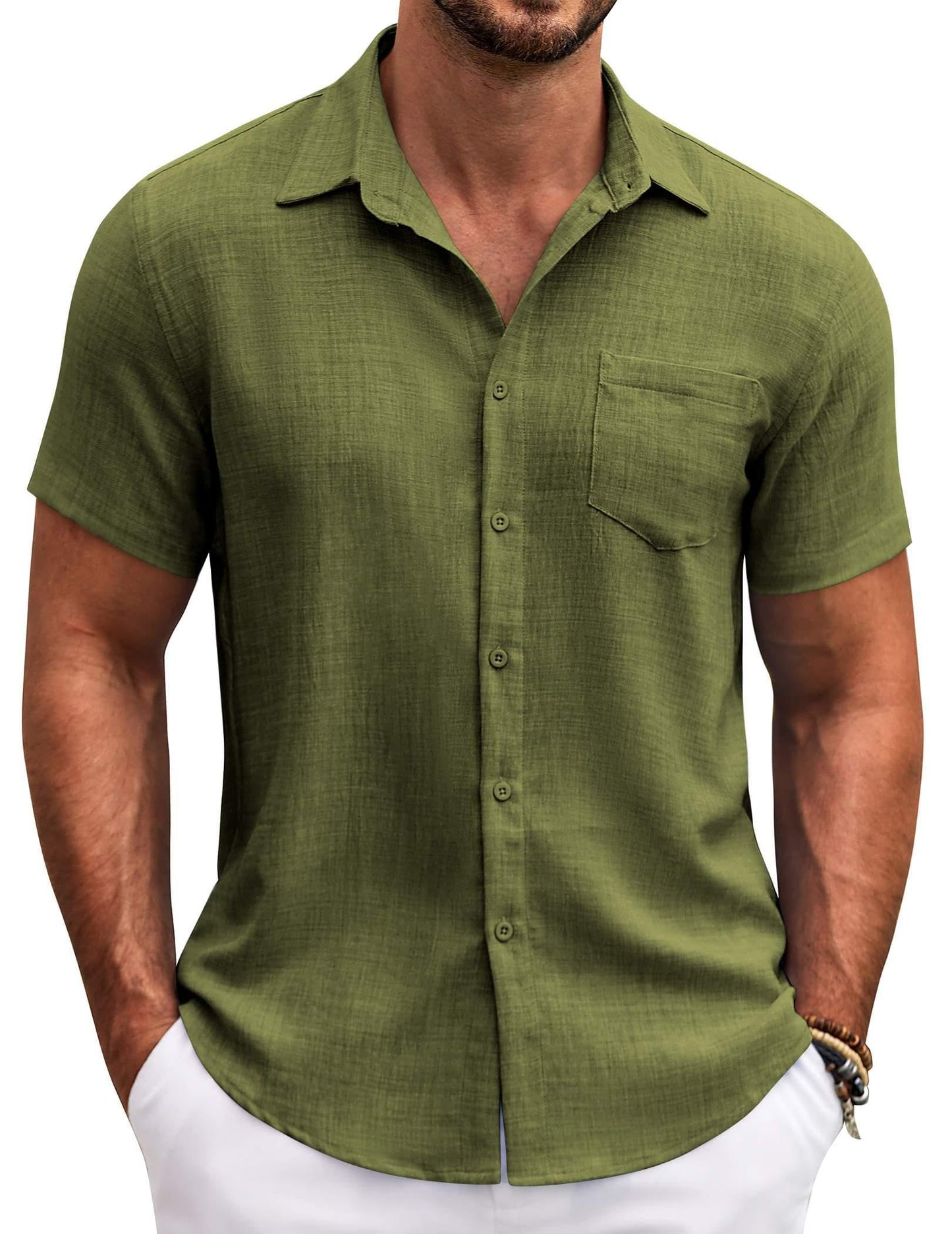 HOTCOOFANDY Mens Button Down Short Sleeve Shirt Casual Shirts Summer Beach Textured Shirts with Pocket