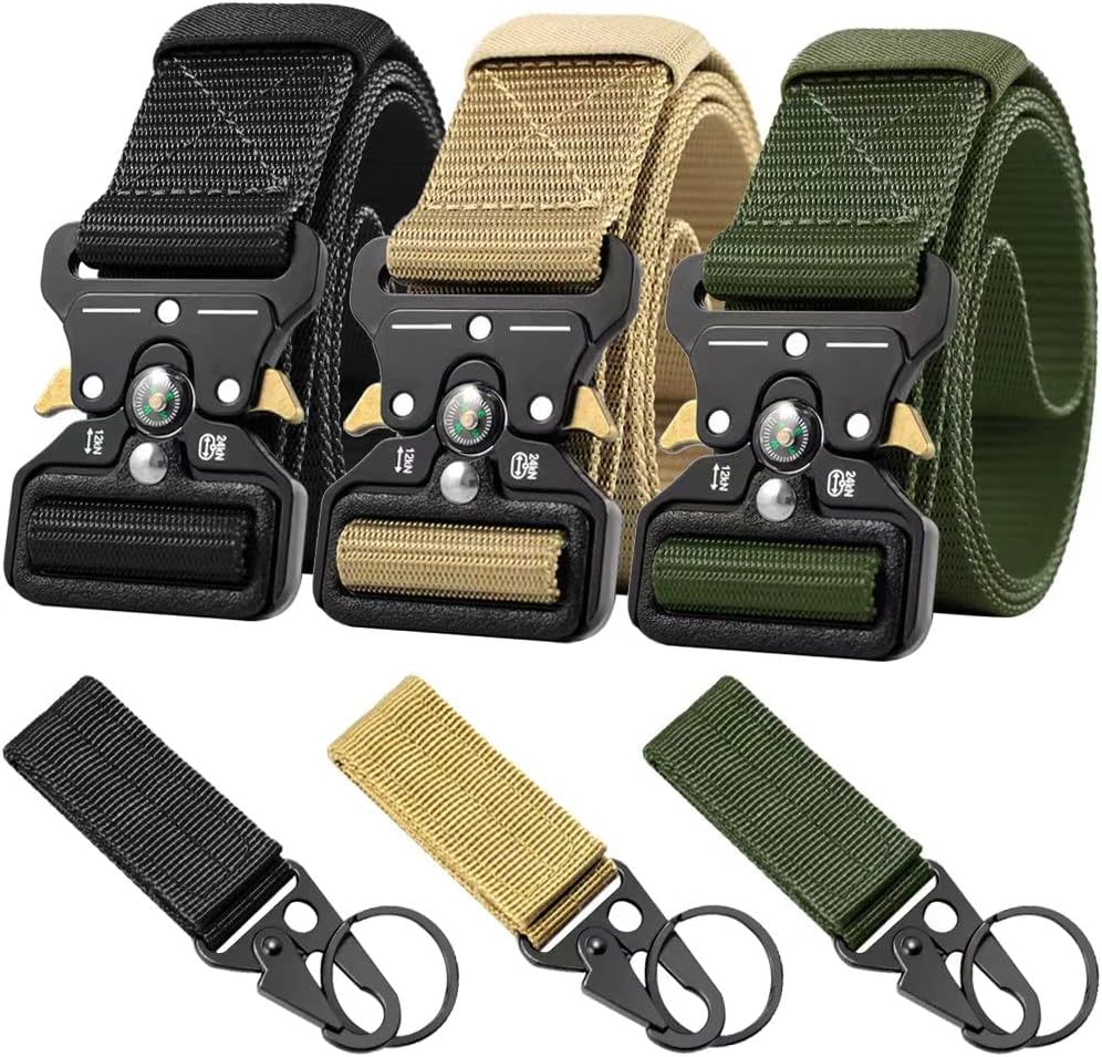 HOTTactical Belt Men 4 Pack, Compass Military Nylon Web Belt, Heavy Duty Belt Quick Release Metal Buckle Riggers Belt