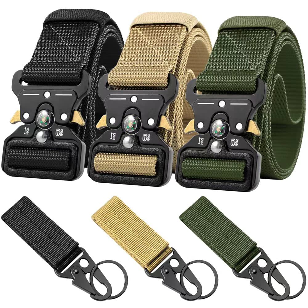 HOTTactical Belt Men 4 Pack, Compass Military Nylon Web Belt, Heavy Duty Belt Quick Release Metal Buckle Riggers Belt