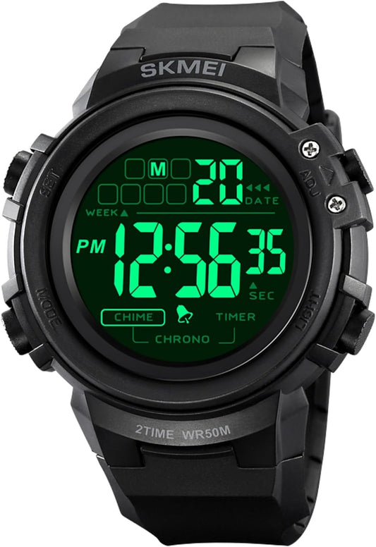 HOTIJAHWRS Mens Digital Watch Sports Outdoor Chronograph Wrist Watches for Men with LED Back Ligh/Alarm/Date Black