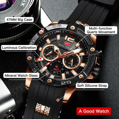HOTMF MINI FOCUS Men Watches Unique Casual Wrist Watches (Chronograph/Waterproof/Luminous/Calendar/24 Hours) Silicon Band Fashion Watches for Men