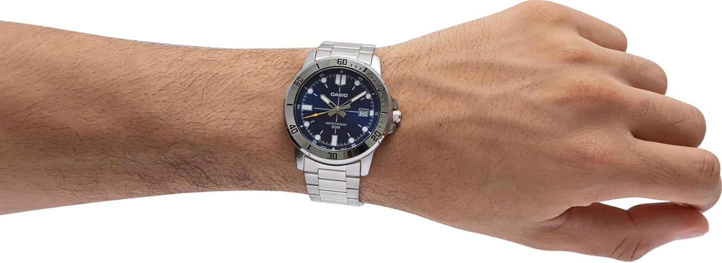 HOTCasio MTP-VD01D-2EV Men's Enticer Stainless Steel Blue Dial Casual Analog Sporty Watch
