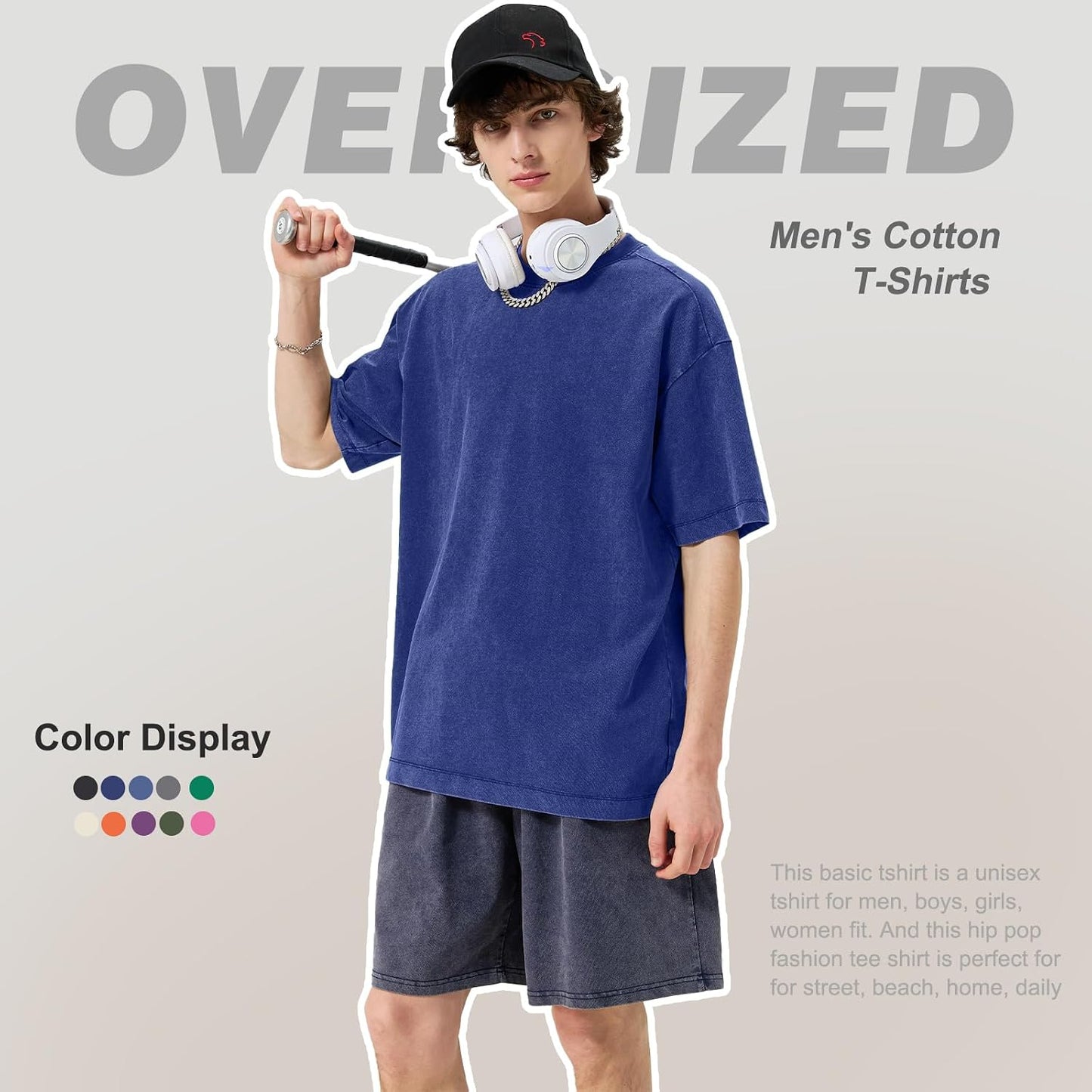 HOTMen's Cotton T-Shirts Oversized Unisex Short Sleeves Casual Loose Wash Solid Basic Tee Tops