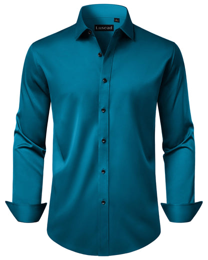 HOTMen's Dress Shirts Long Sleeve Stretch Wrinkle Free Wedding Formal Business Button Down Shirt