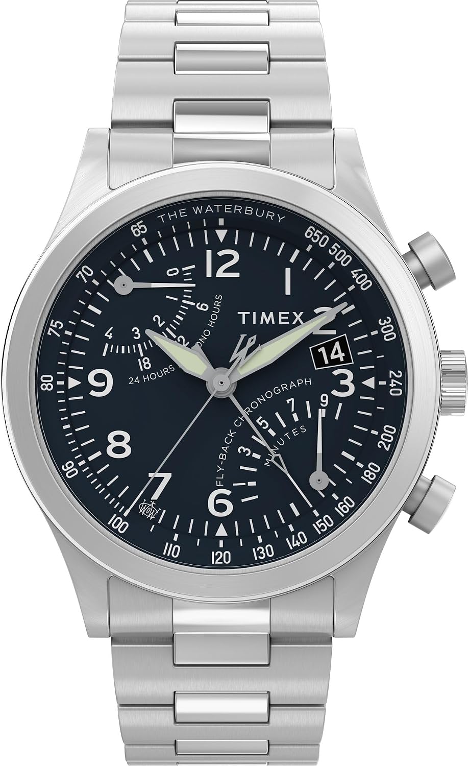 HOTTimex Men's Waterbury Chronograph 42mm Watch - Stainless Steel Bracelet Black Dial Stainless Steel Case